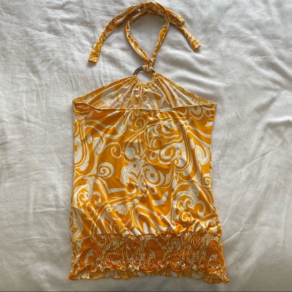 PAPAYA ORANGE & WHITE HALTER TOP - Picture 2 of 6